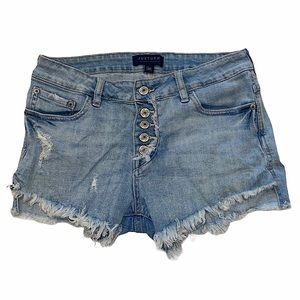 JUST USA Sz 28 Distressed Blue Jean Shorts Hi-Low
